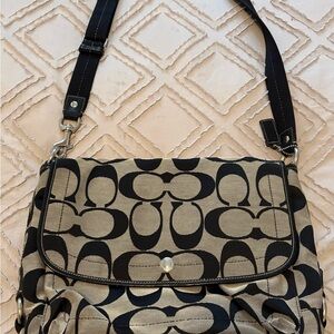 Coach Black and Cream Signature Shoulder Bag